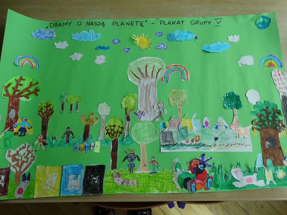 Plakat z rysunkami dzieci jak dbać o ziemię