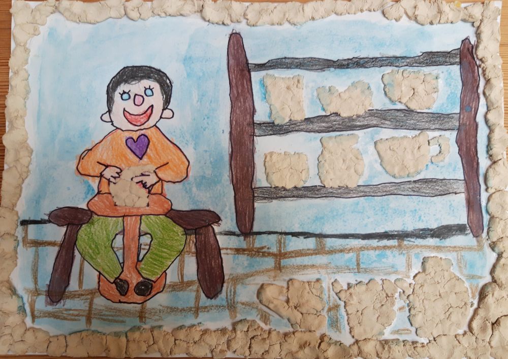 rysunek przedstawiający garncarza podczas robienia garnków z gliny